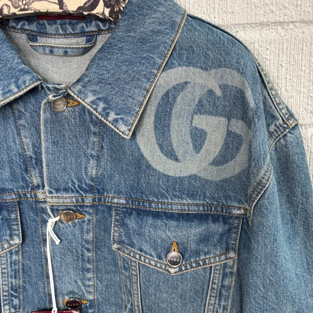 Gucci GG Logo Collared Button Up Denim Men's Jacket sz 54/XXL